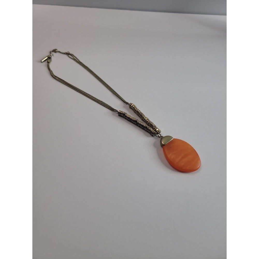 Kenneth Cole Orange Oval Pendant Necklace Silver Tone Multi Strand - Picture 9 of 14